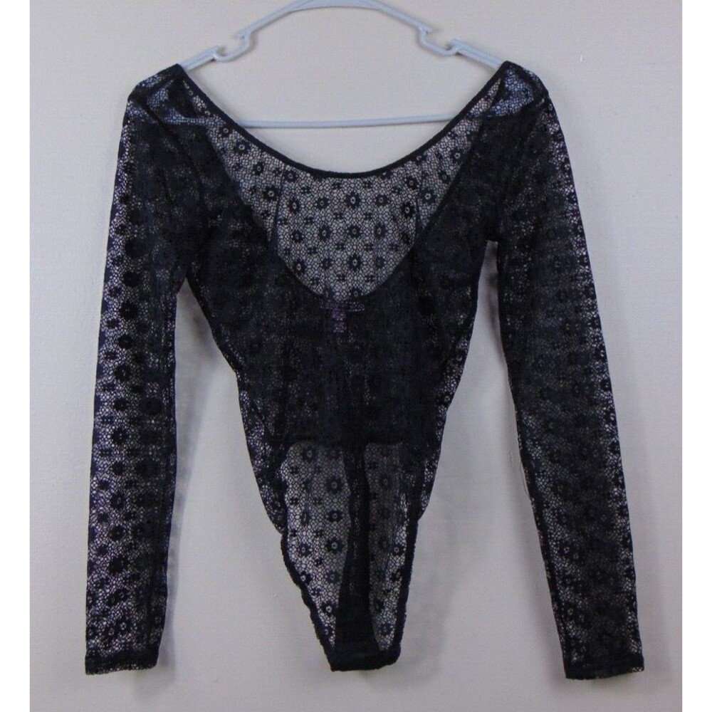 New Victoria's Secret Bodysuit Women's Xs Black Mesh Lace Thong One Piece $58